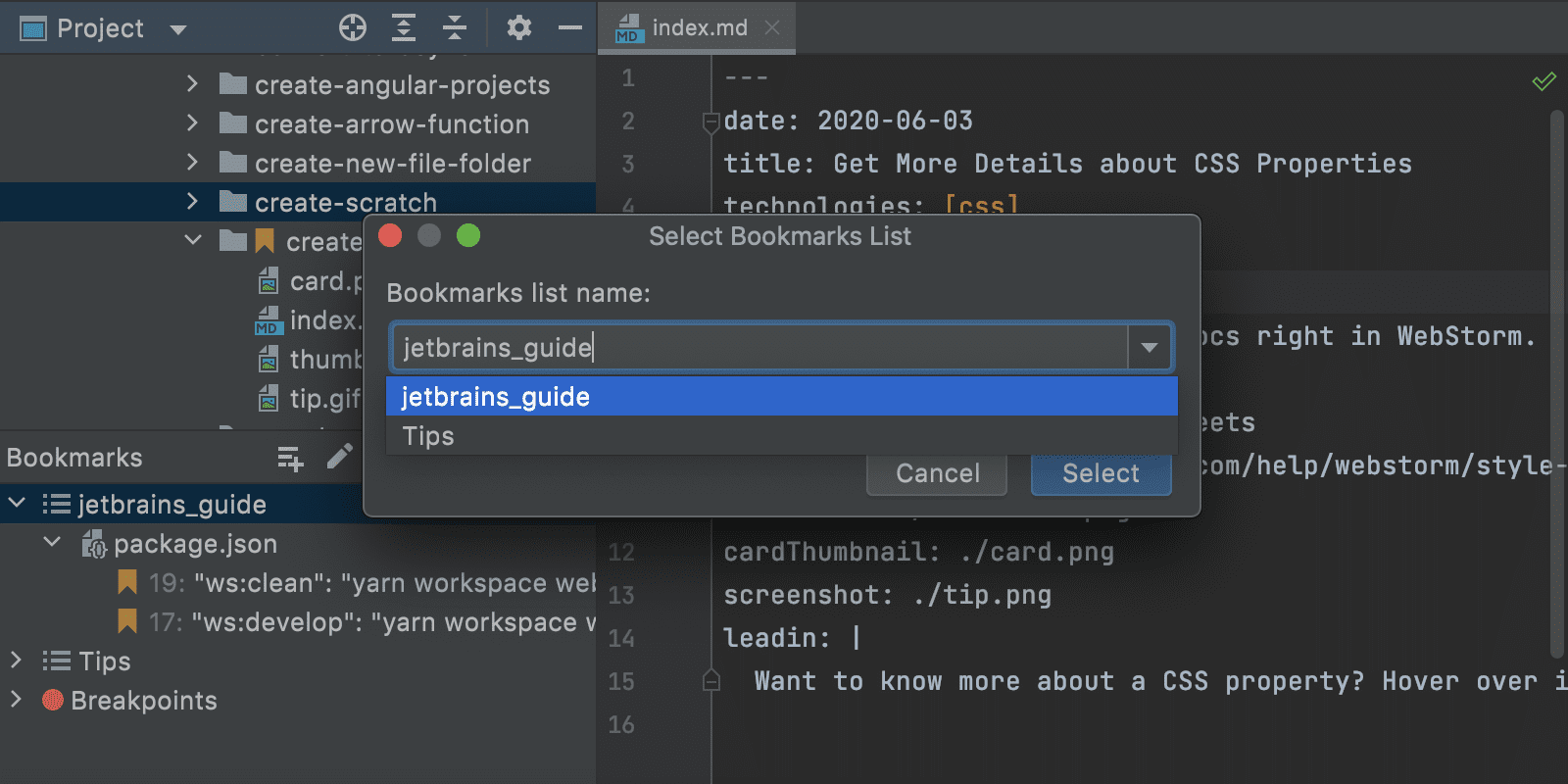 choose-bookmark-list-webstorm