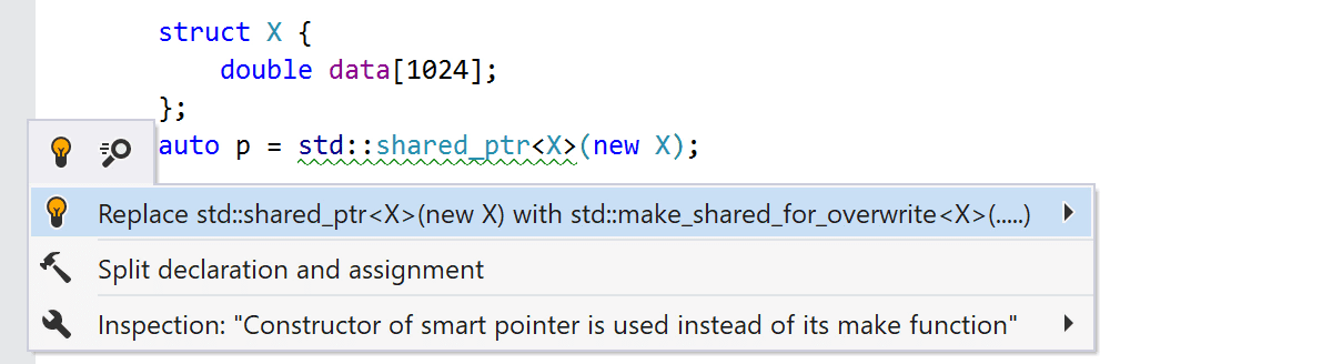 Constructor of smart pointer is used instead of its make function