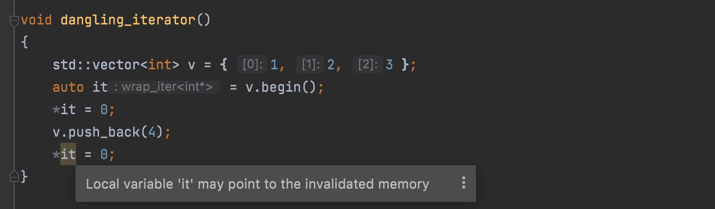 Dangling iterator