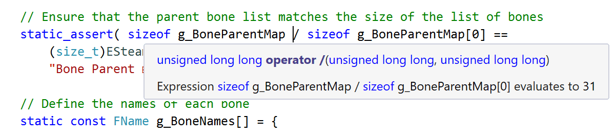 Evaluation result in Quick Info