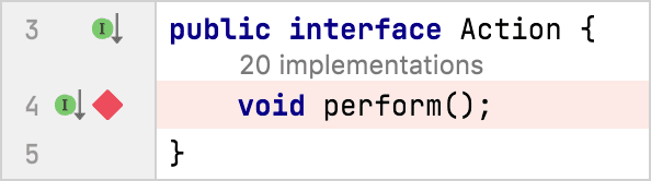 Method breakpoint is set at the perform() interface method