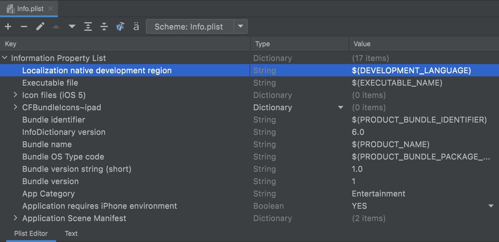 Plist editor