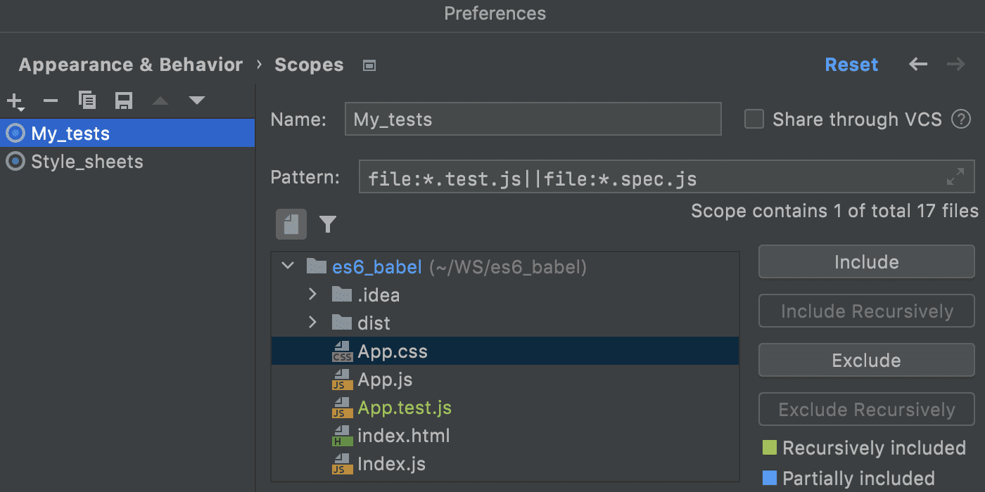 Configure Babel  File Watcher: configure a custom scope.