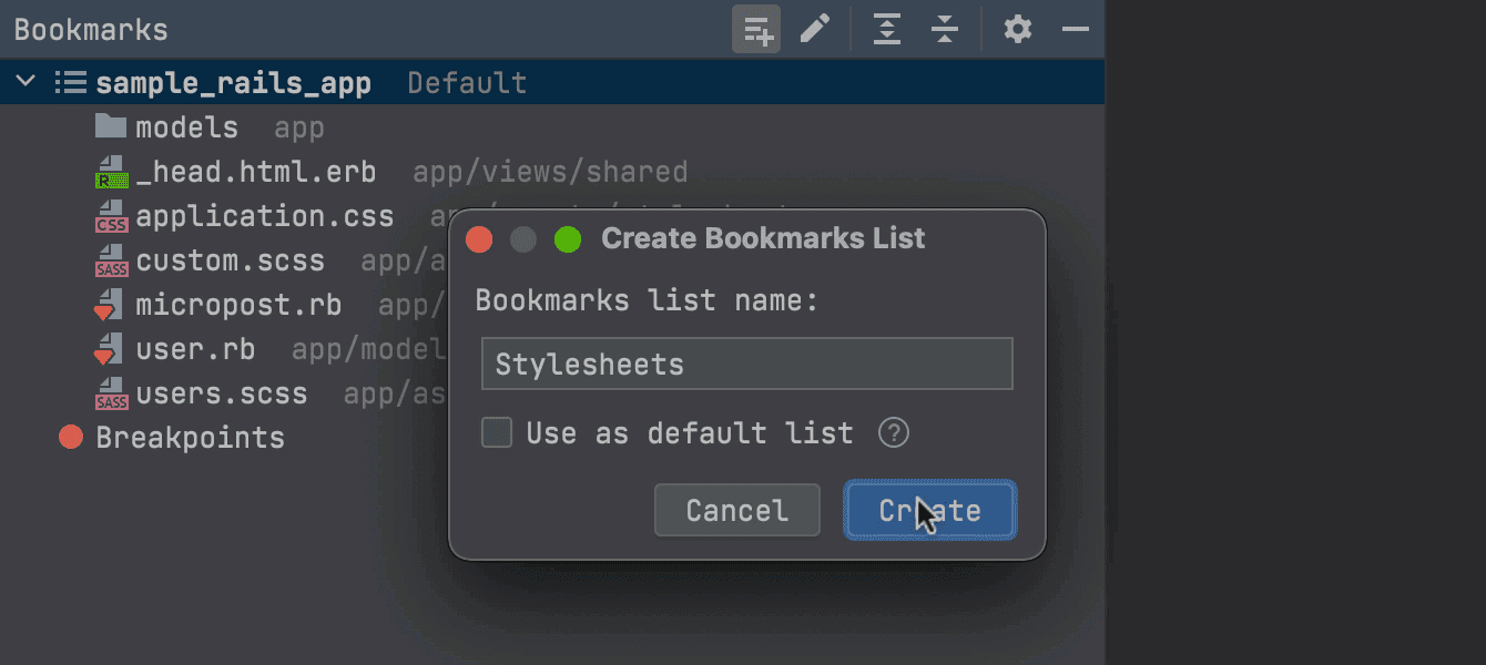 RubyMine: group bookmarks