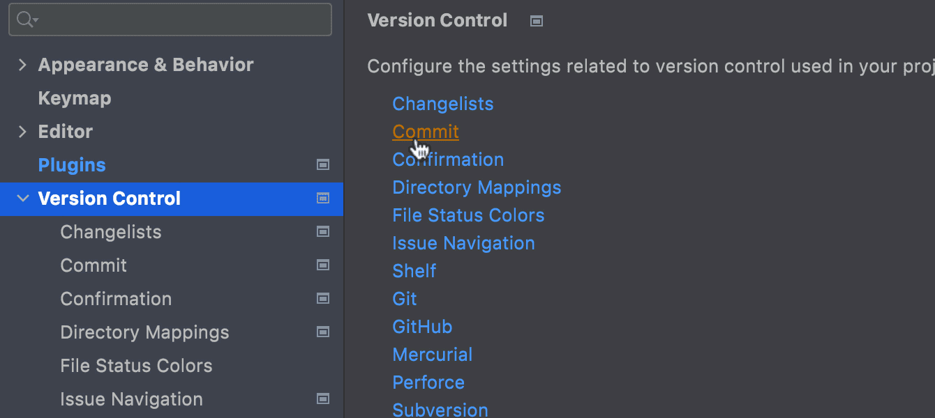 Updated VCS settings