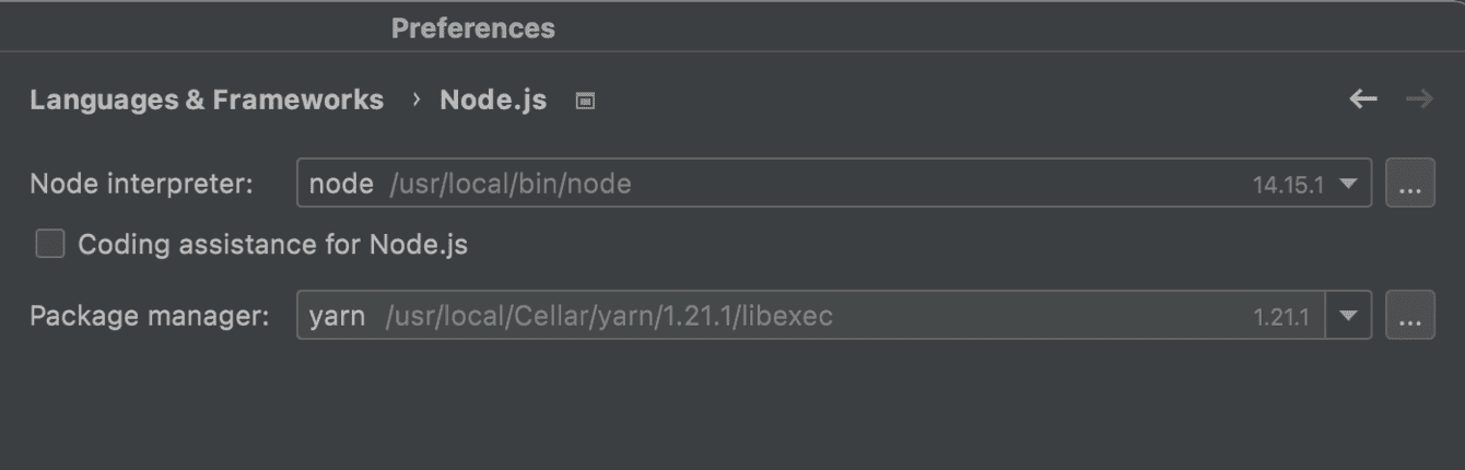 Node.js in settings