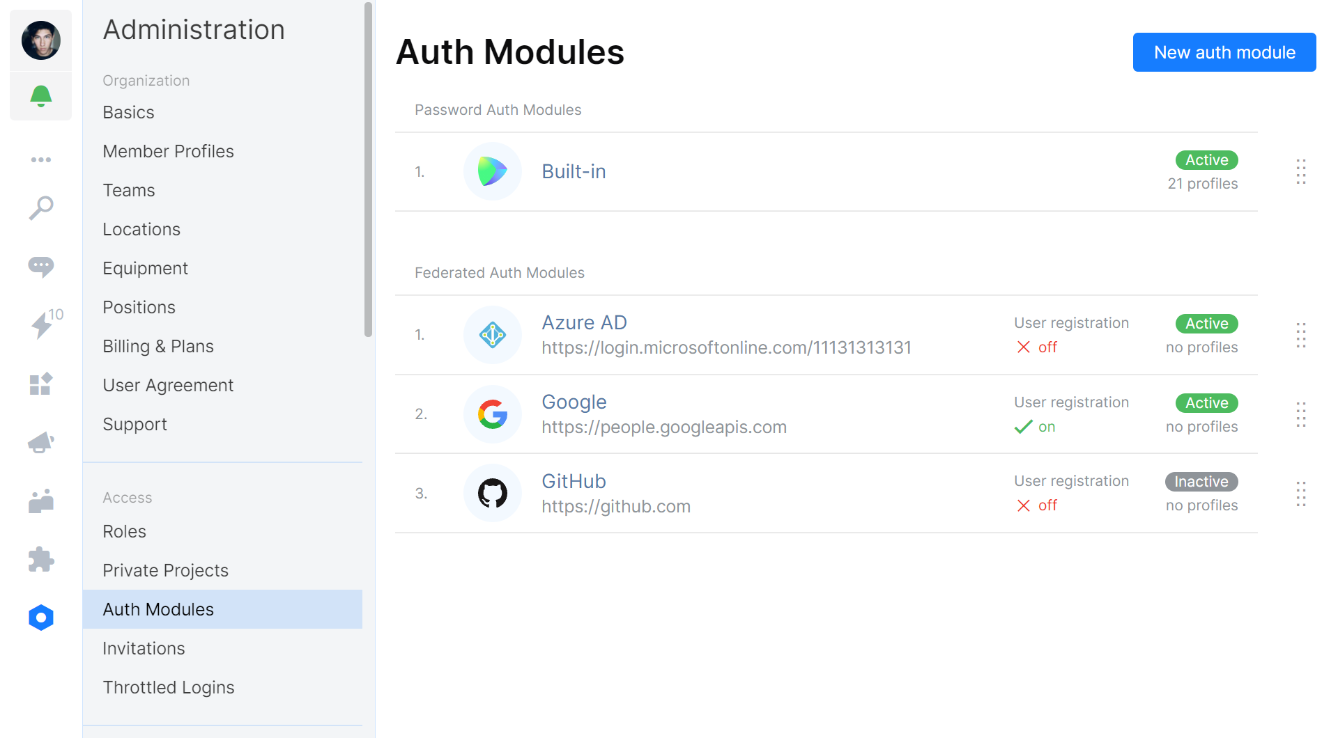 Space Authentication modules let you configure Single Sign-On