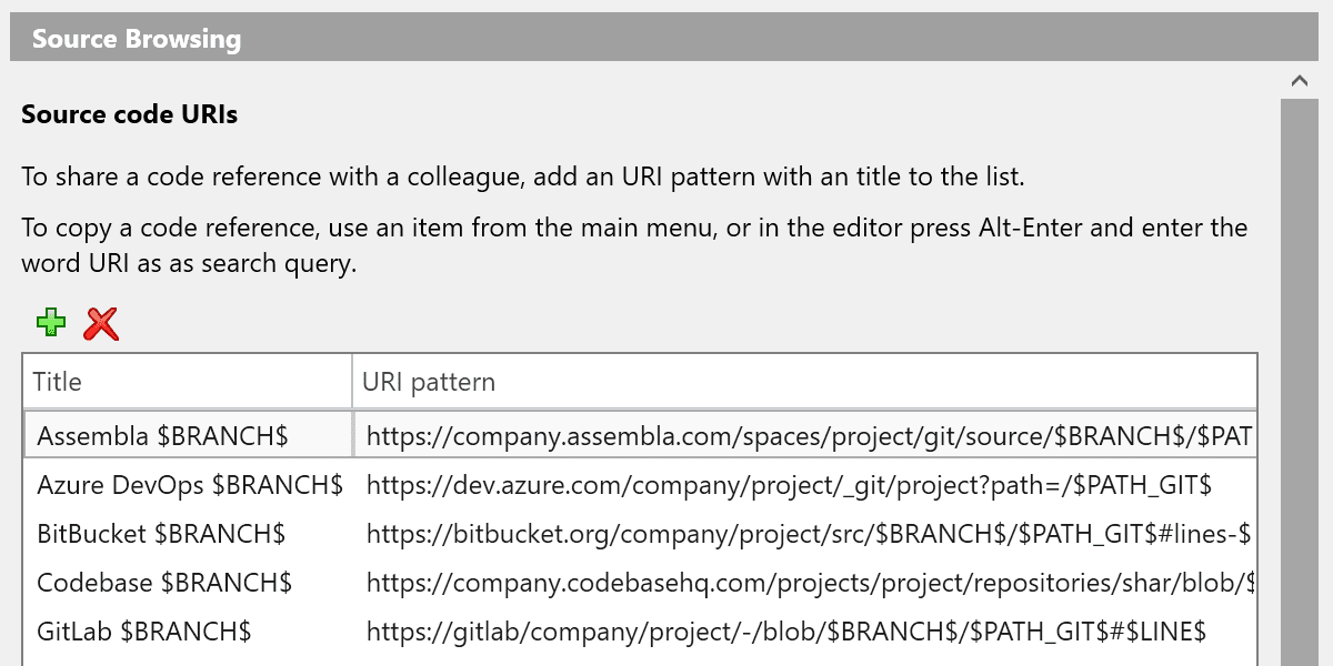 Custom URIs for Source Browsing