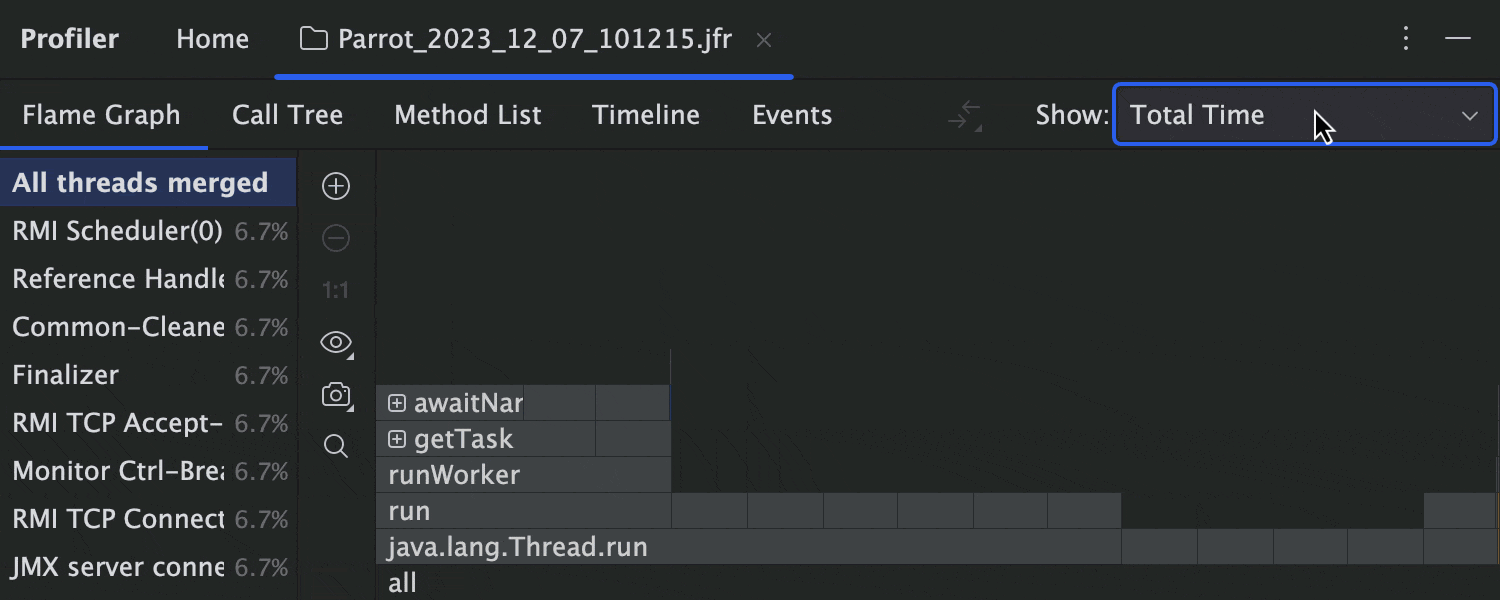 Profiler tool CPU Time and Memory Allocation