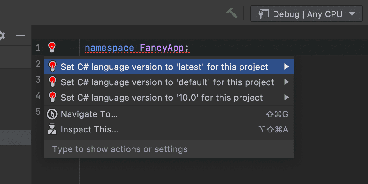 Change Language Version via Quick-Fix