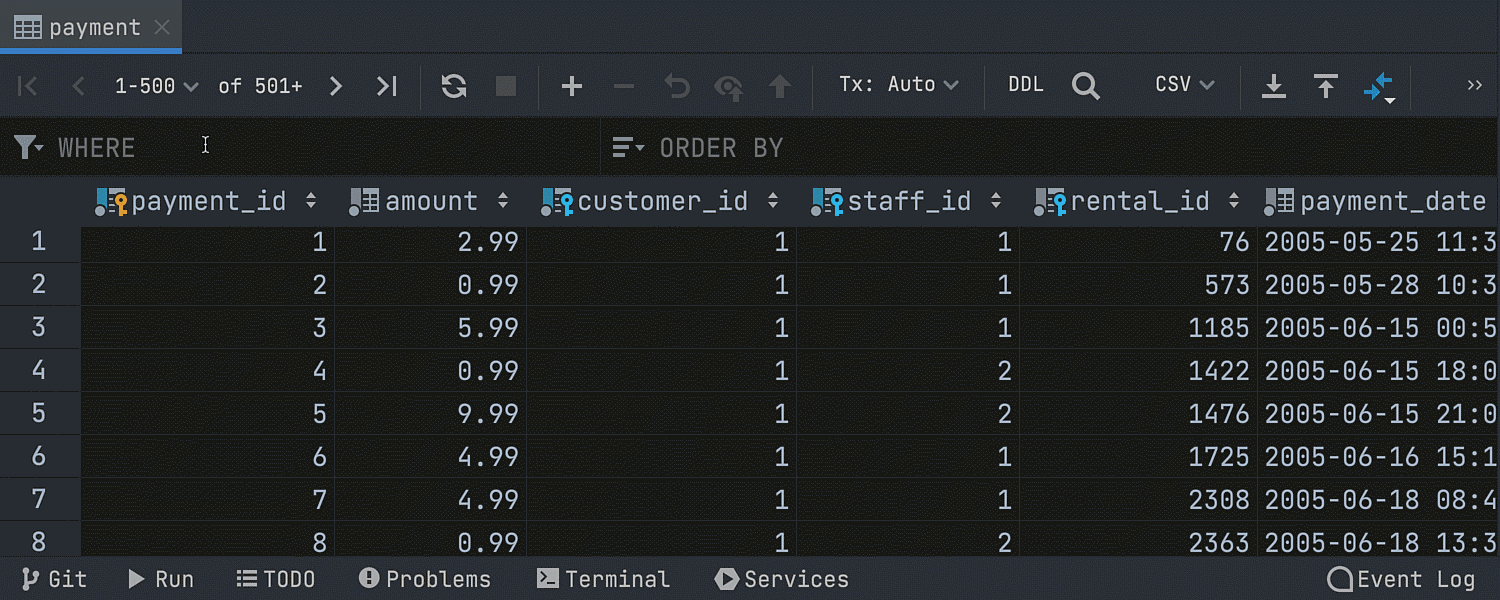 split editor in database