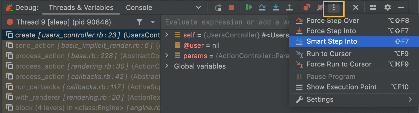 Debugger: less popular actions