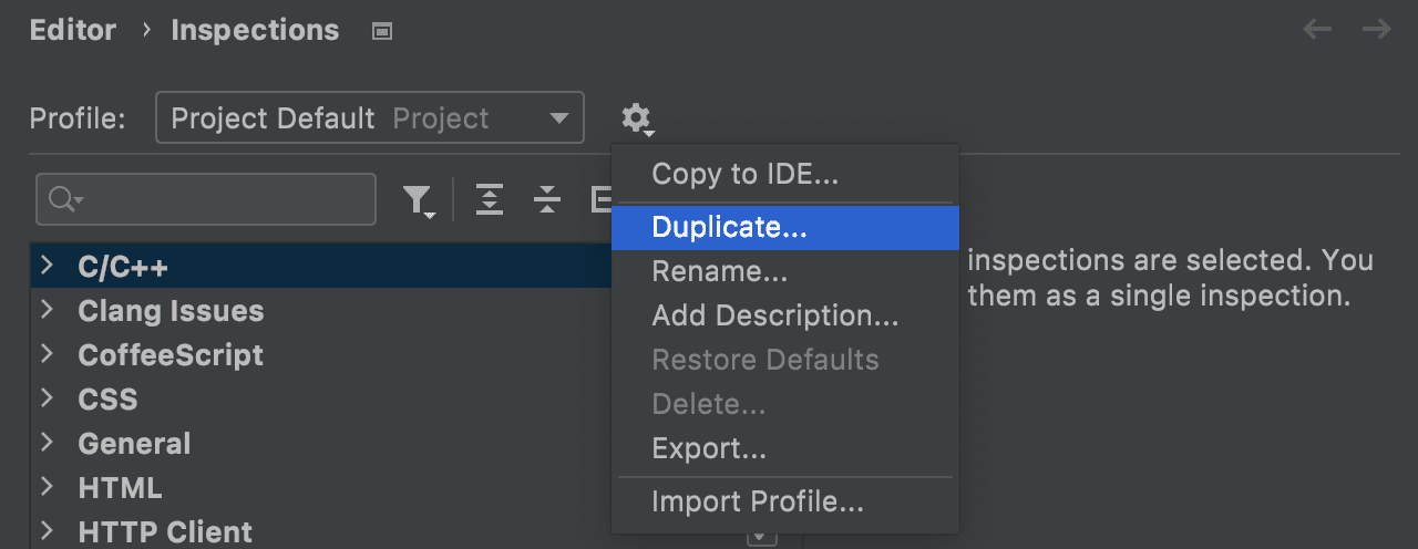 Duplicate an inspection profile