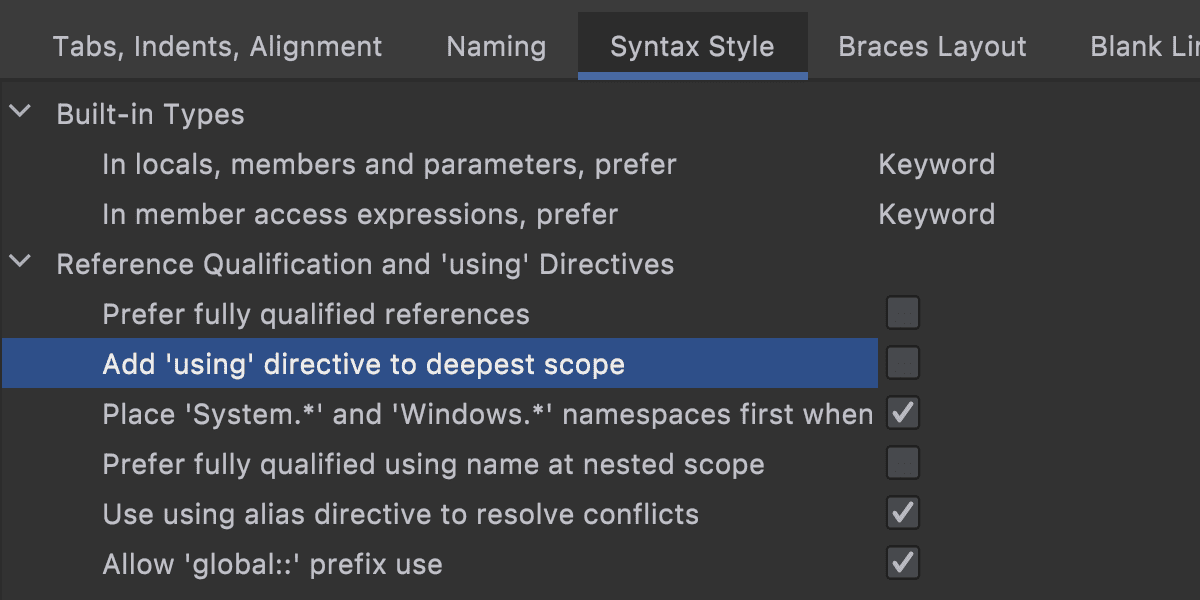 Existing File Template using Block-Scoped Namespaces