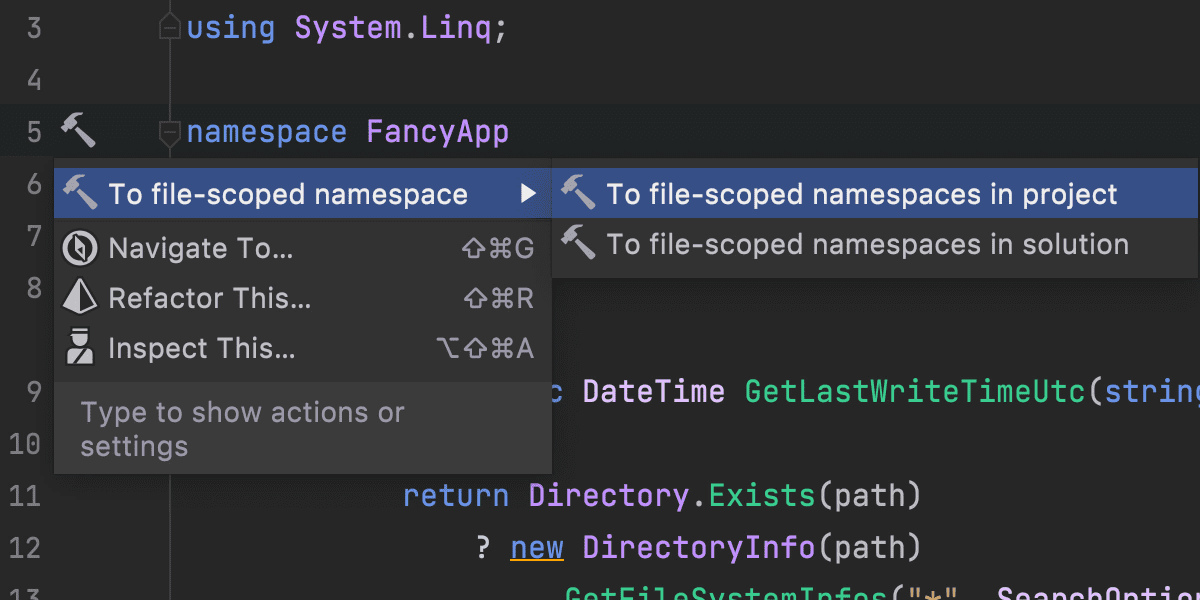 Convert to File-Scoped Namespaces in Solution