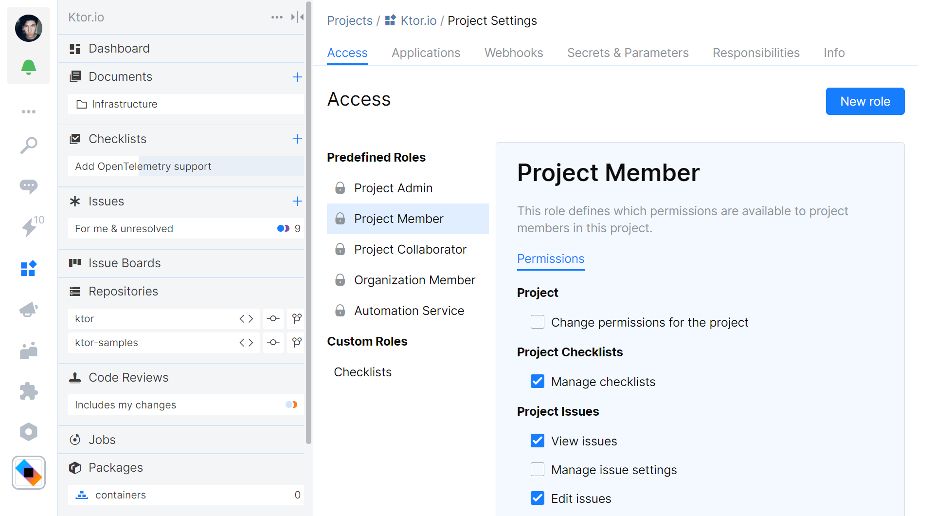 Manage project members and project permissions