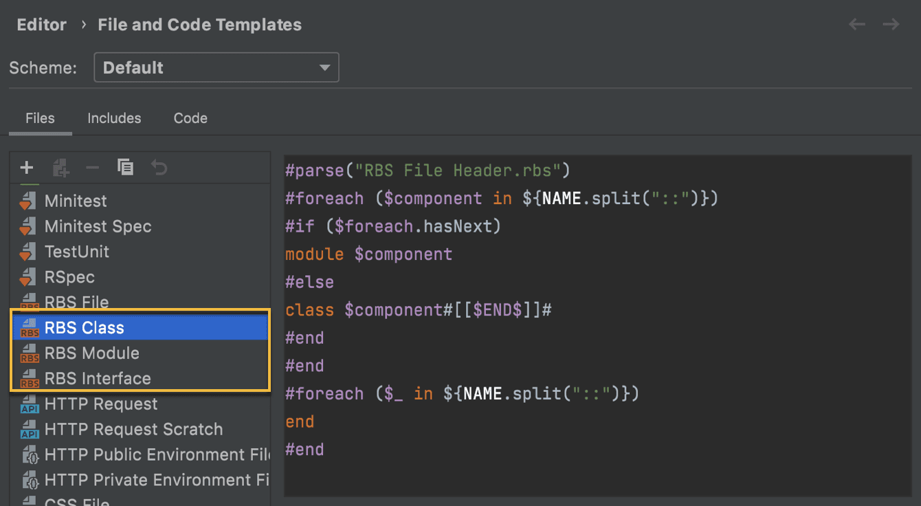 RBS template settings