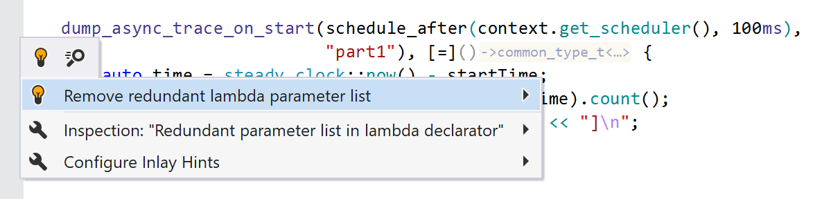 Redundant parameter list in lambda declarator