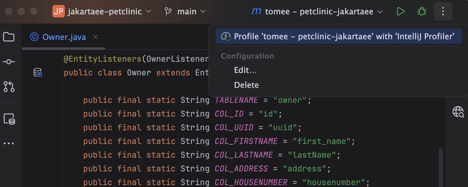 Attach Profiler to configuration