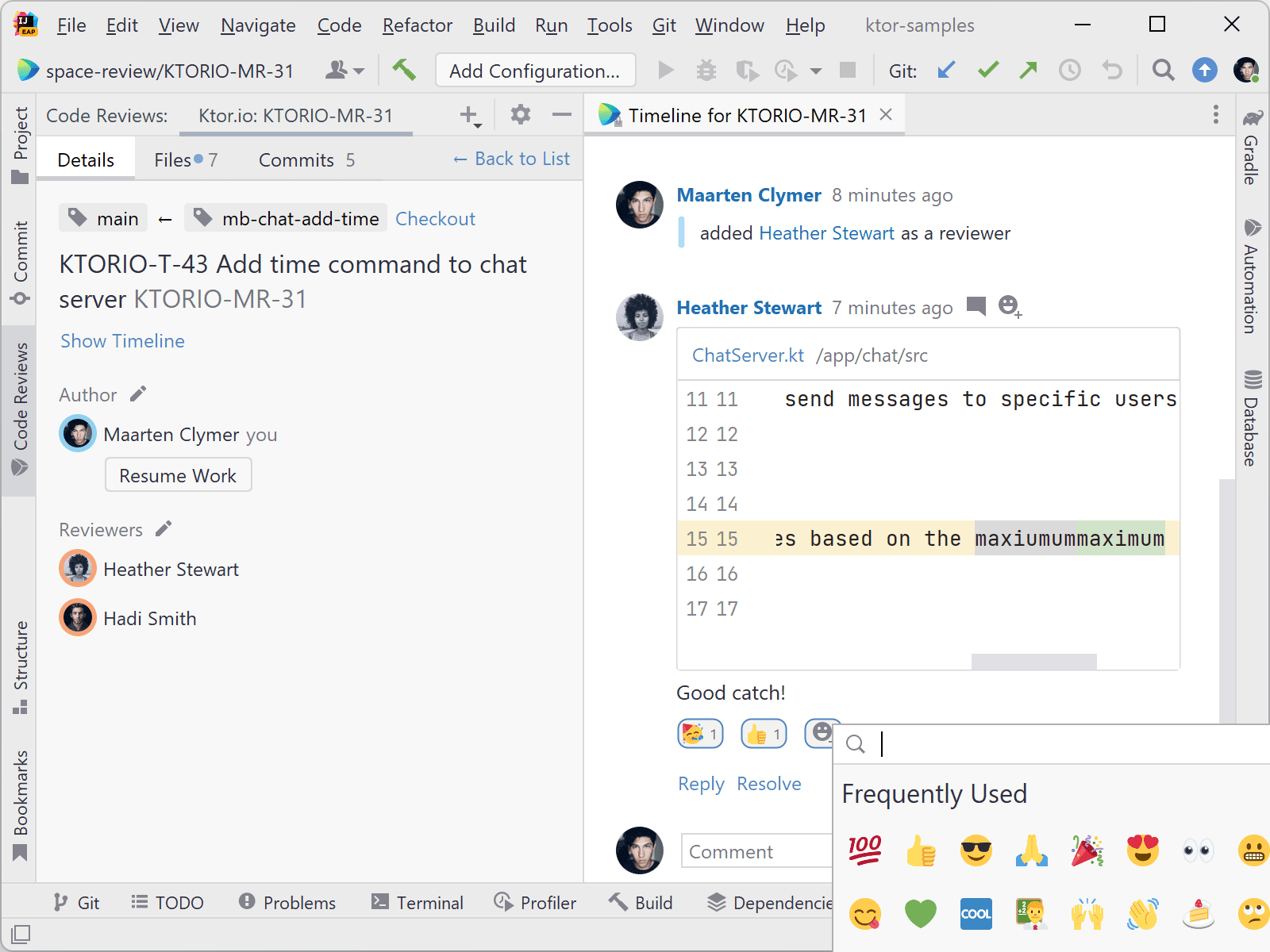 Reactions in code review comments