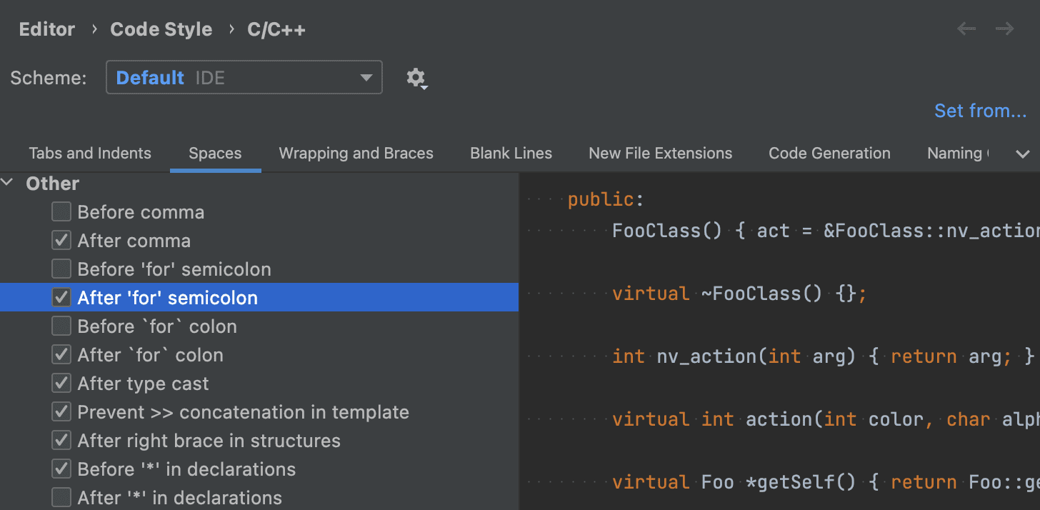 C++ code style options update