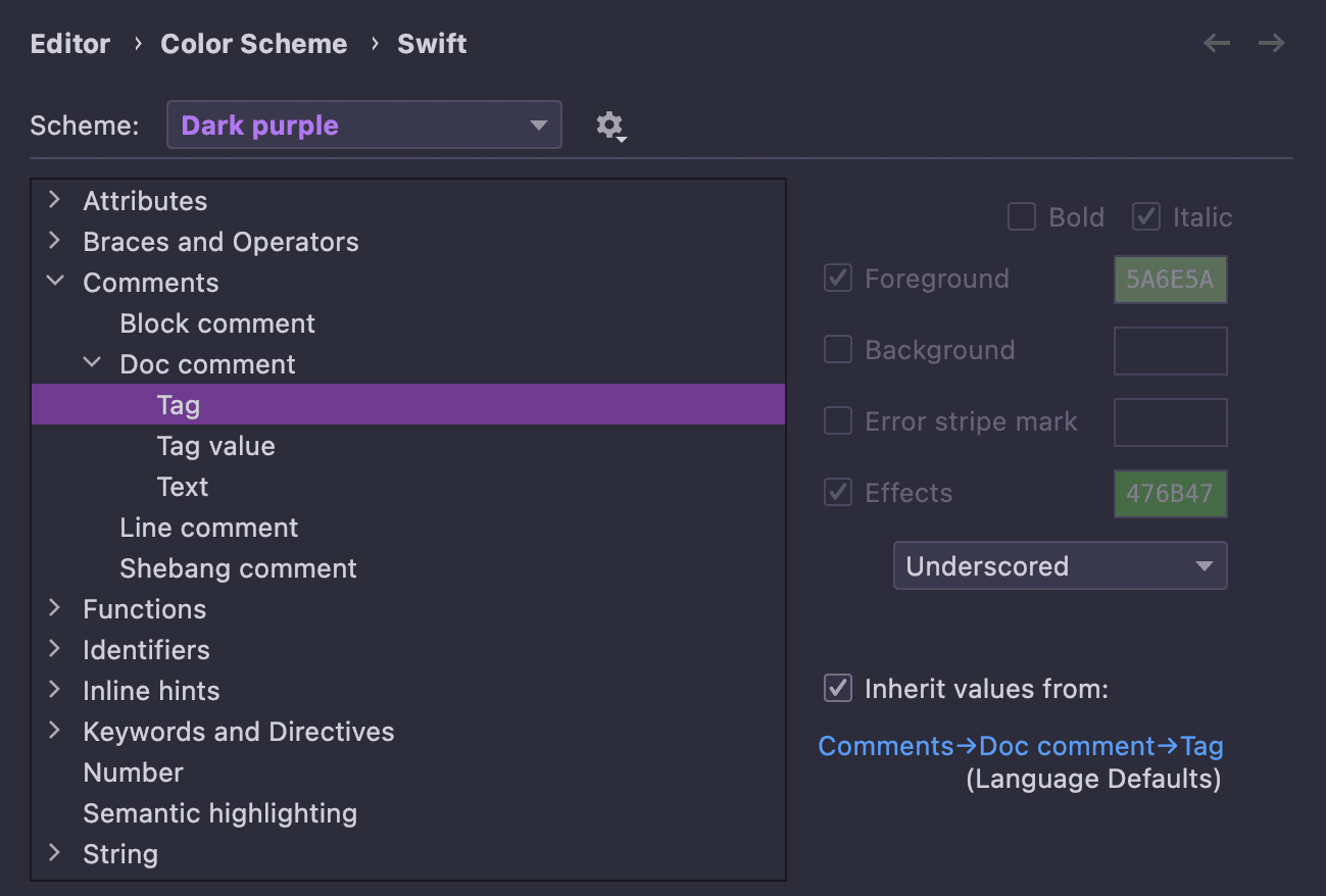 Color scheme settings