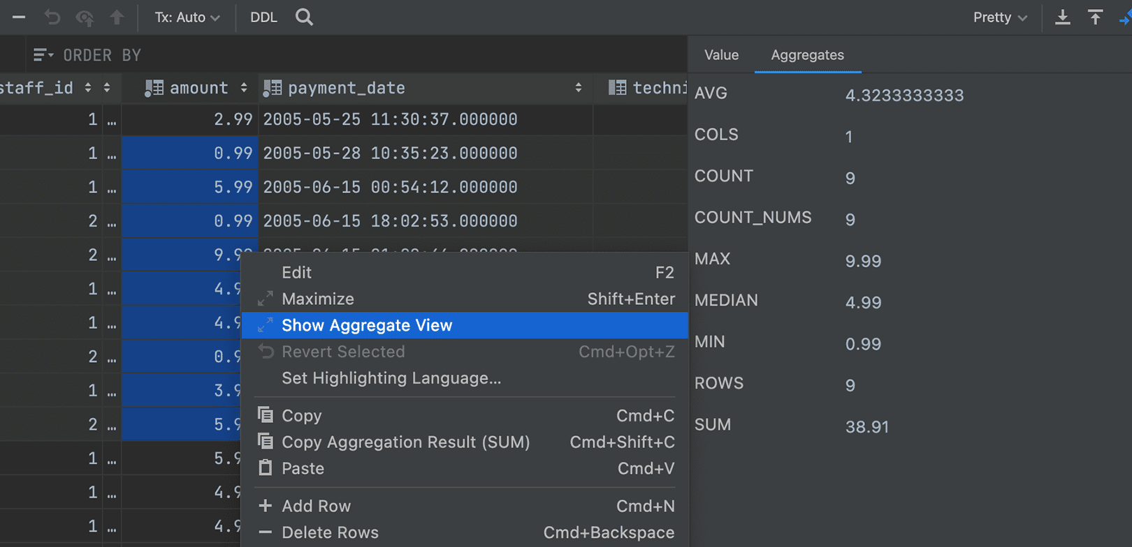 Neue Aggregate-Ansicht