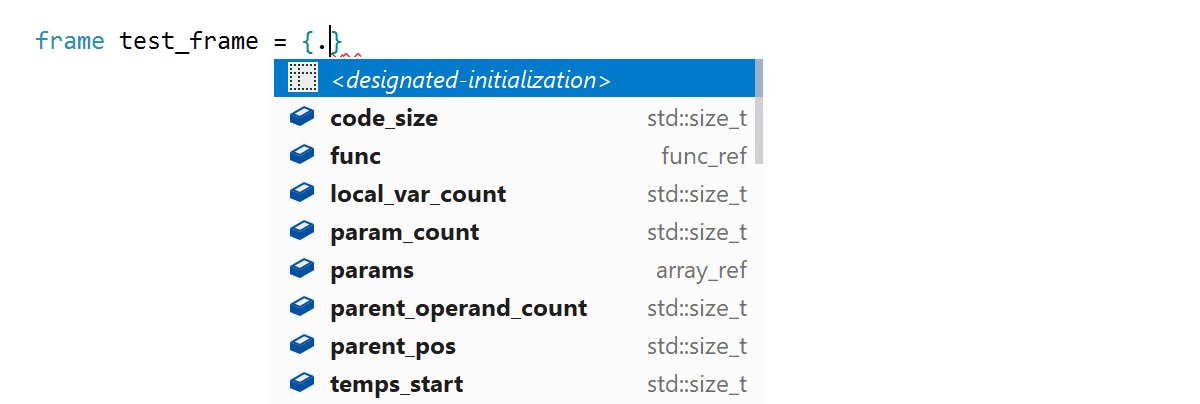 Code completion for C++20 designated initializers