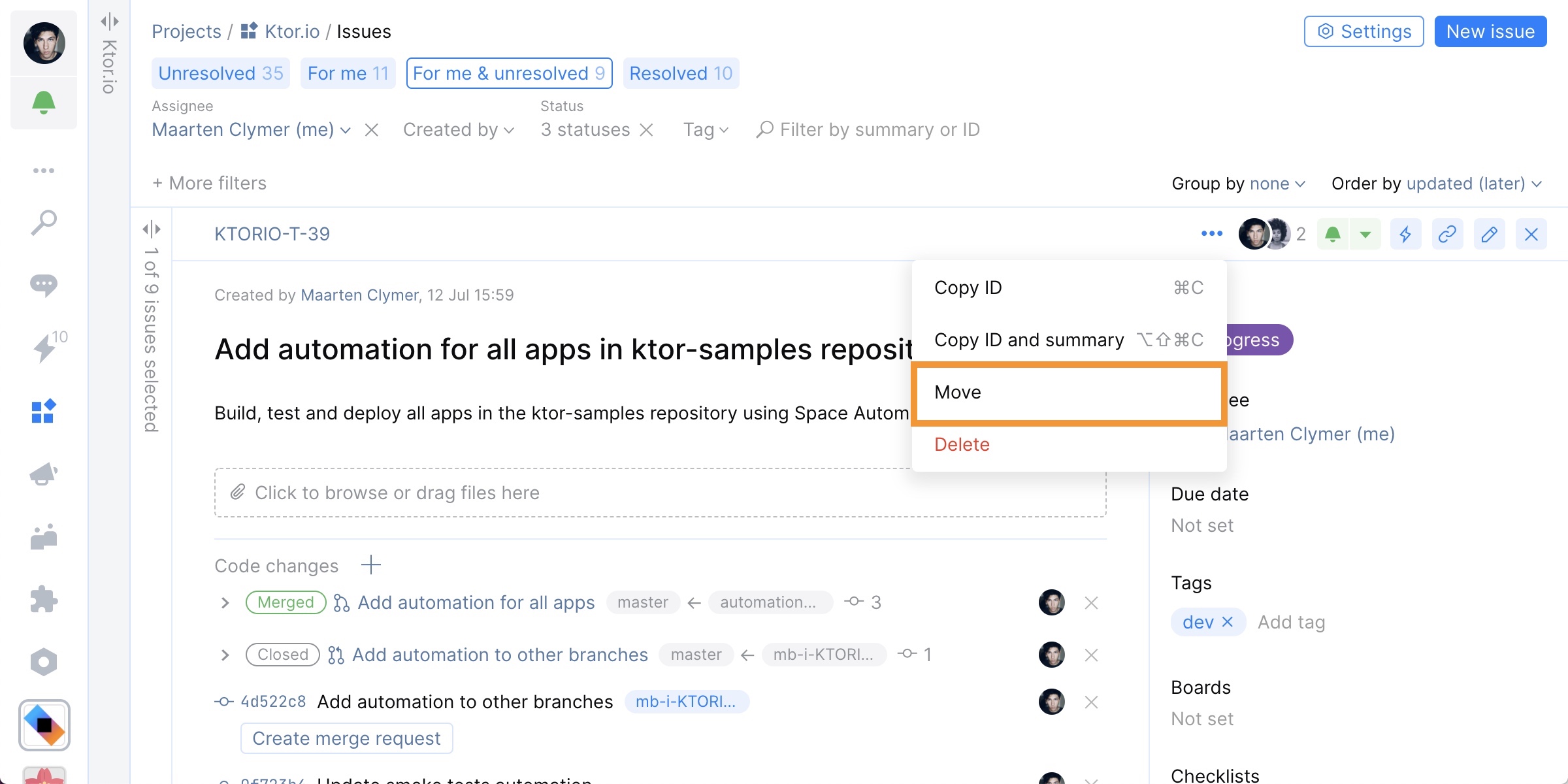 Move issues from one project to another