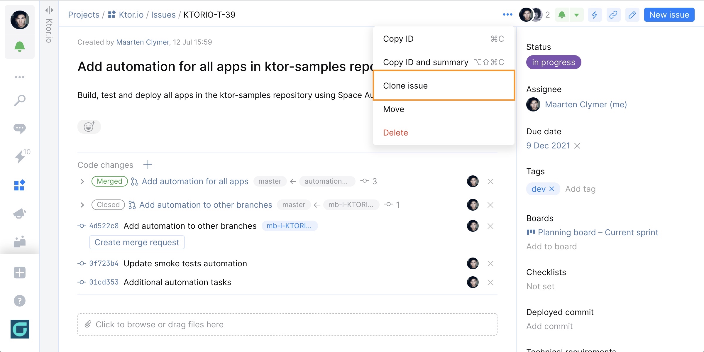 Create issues more quickly by cloning them