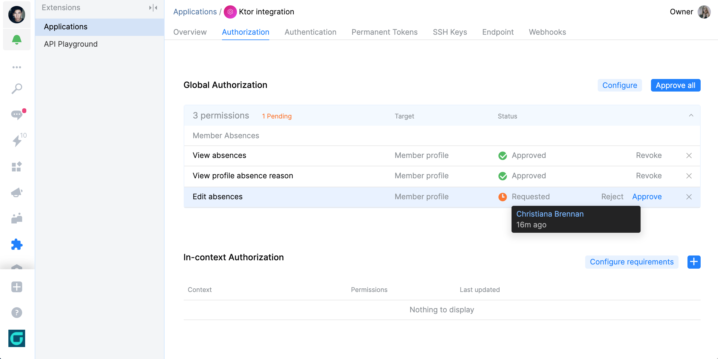 New application permission UI and enhanced authorization workflow