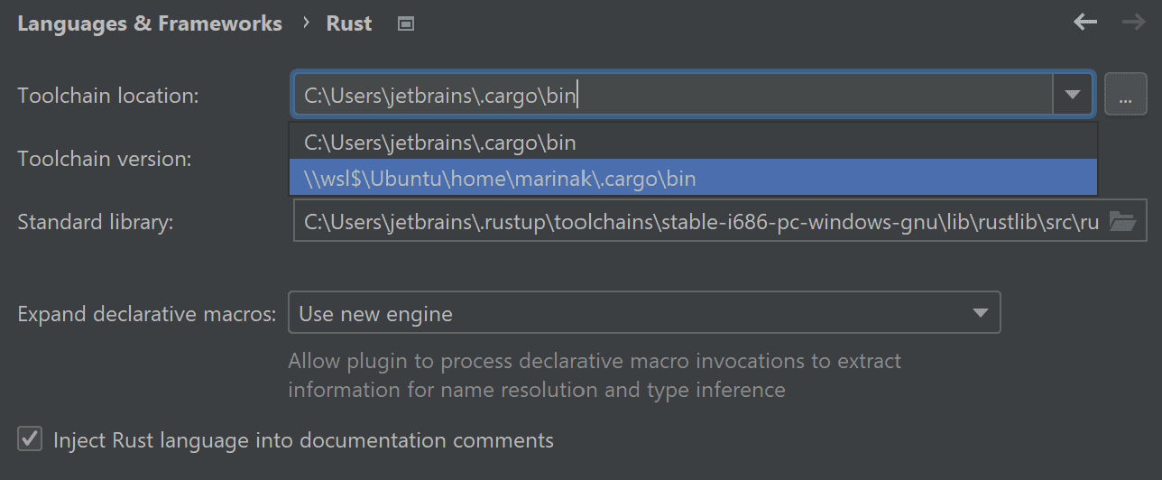 Detected WSL toolchain