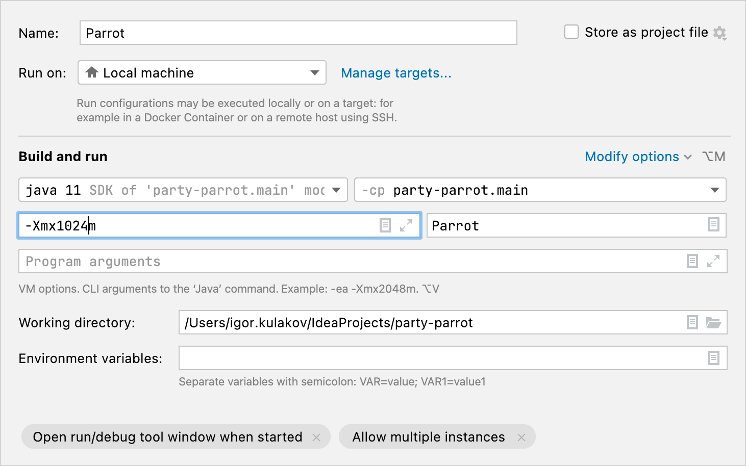 Specifying VM option to add more memory