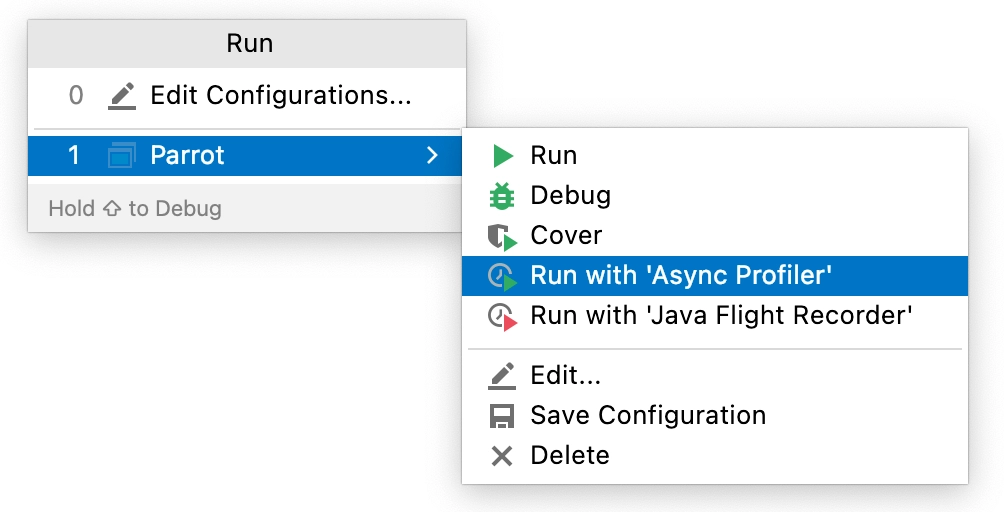 Launching the same run configuration with the profiler attached.