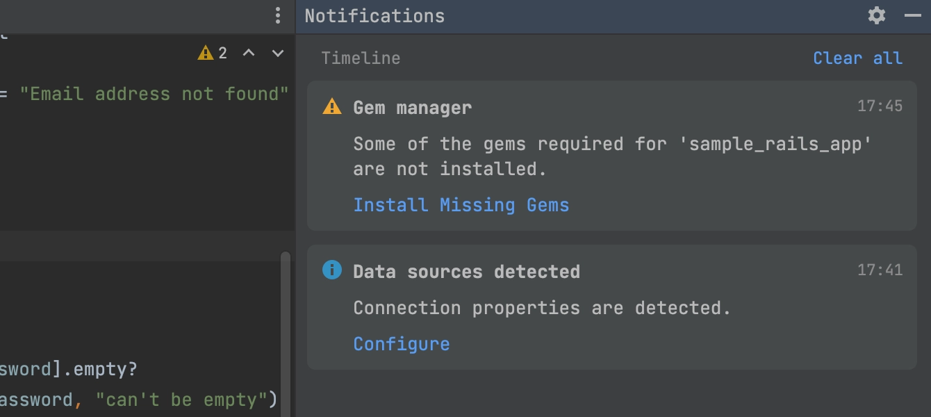 Notifications tool window