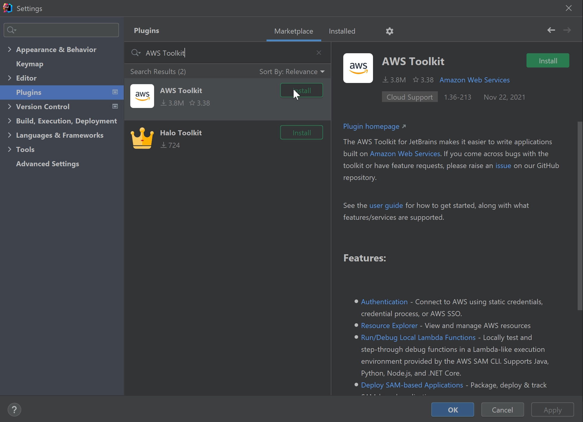 AWS Toolkit Plugin Installation
