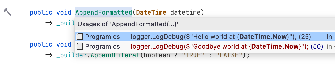 Find Usages for AppendFormatted methods