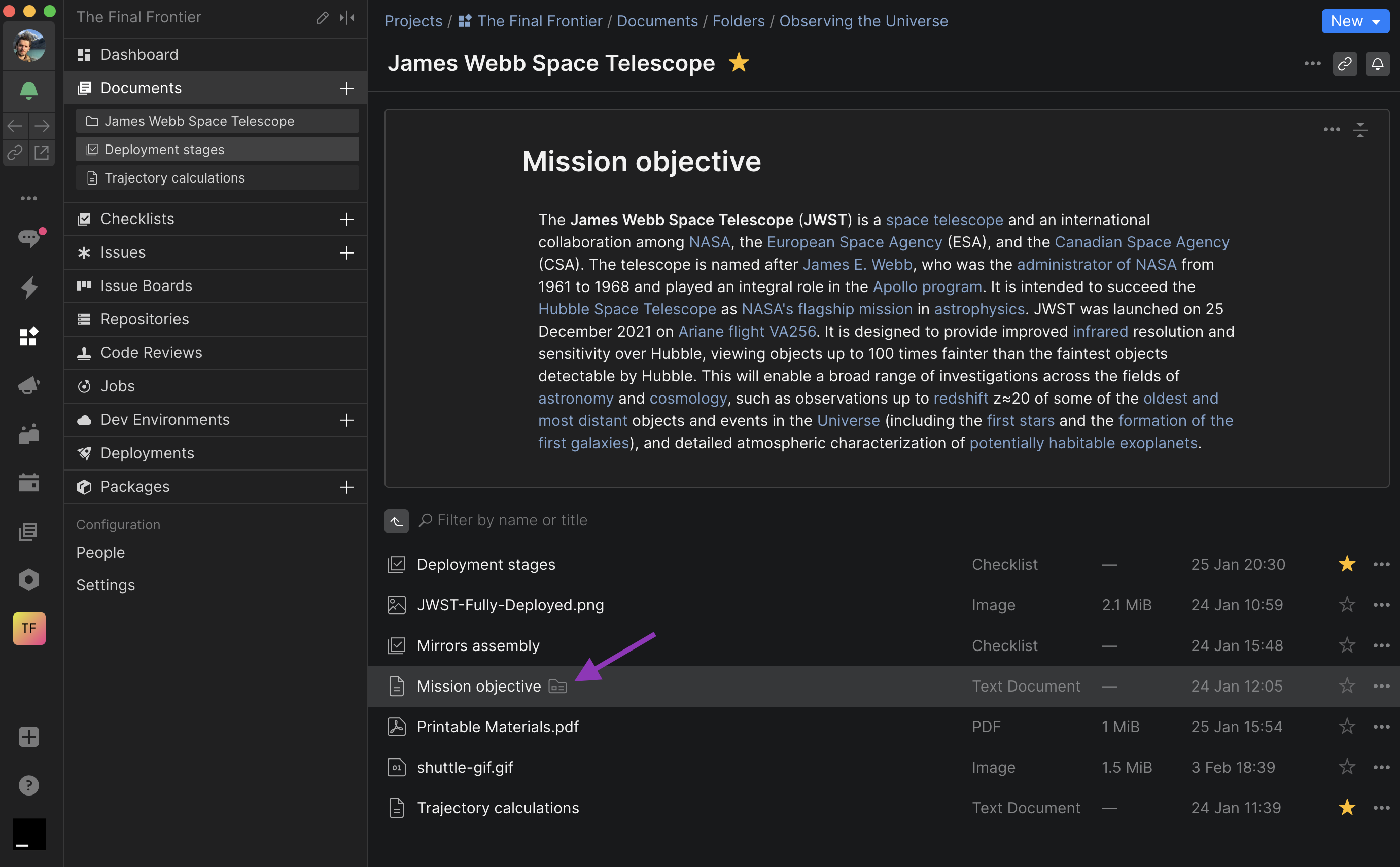 Folder Introduction in Space Documents