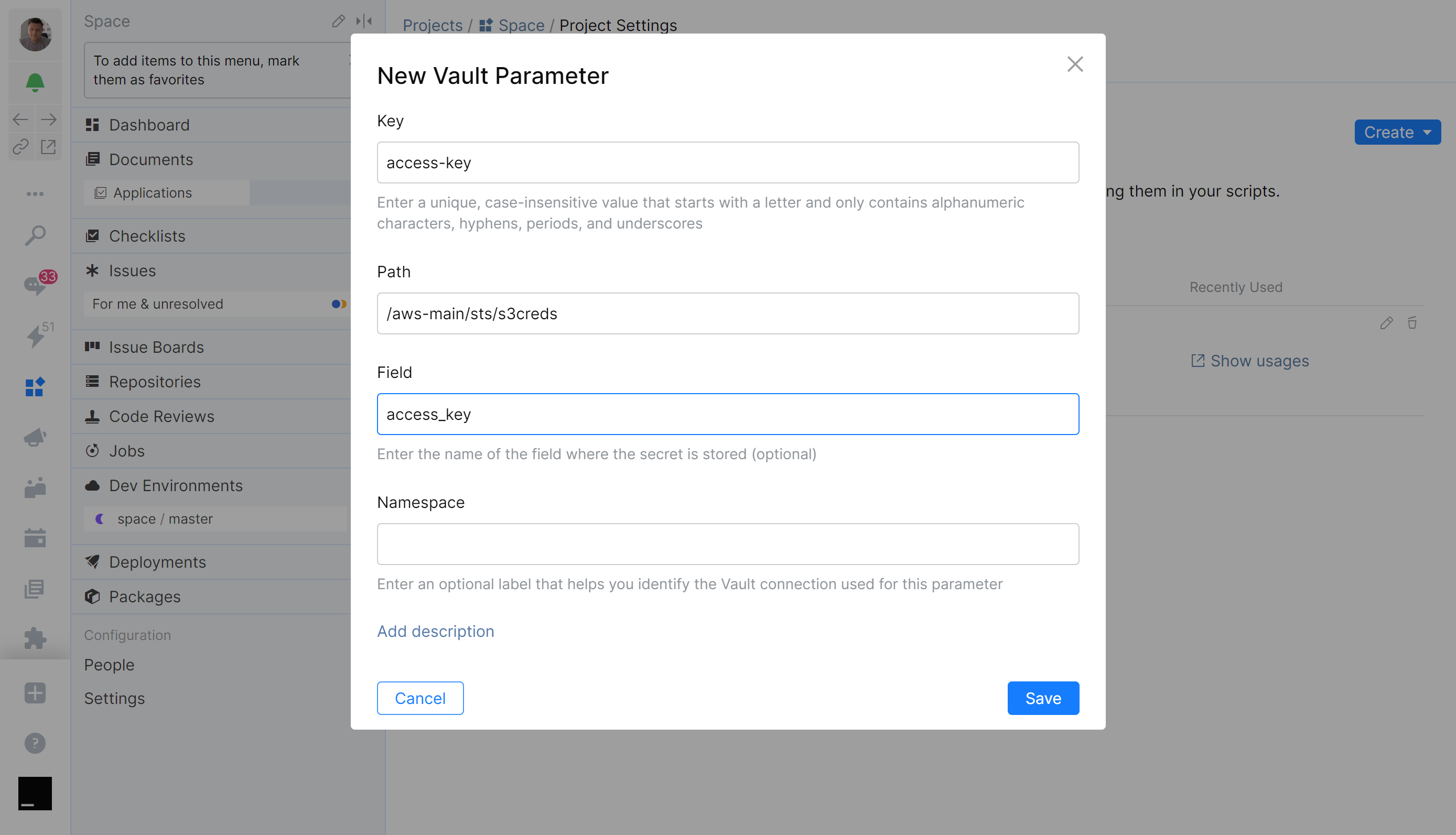 Vault secrets in Space Automation