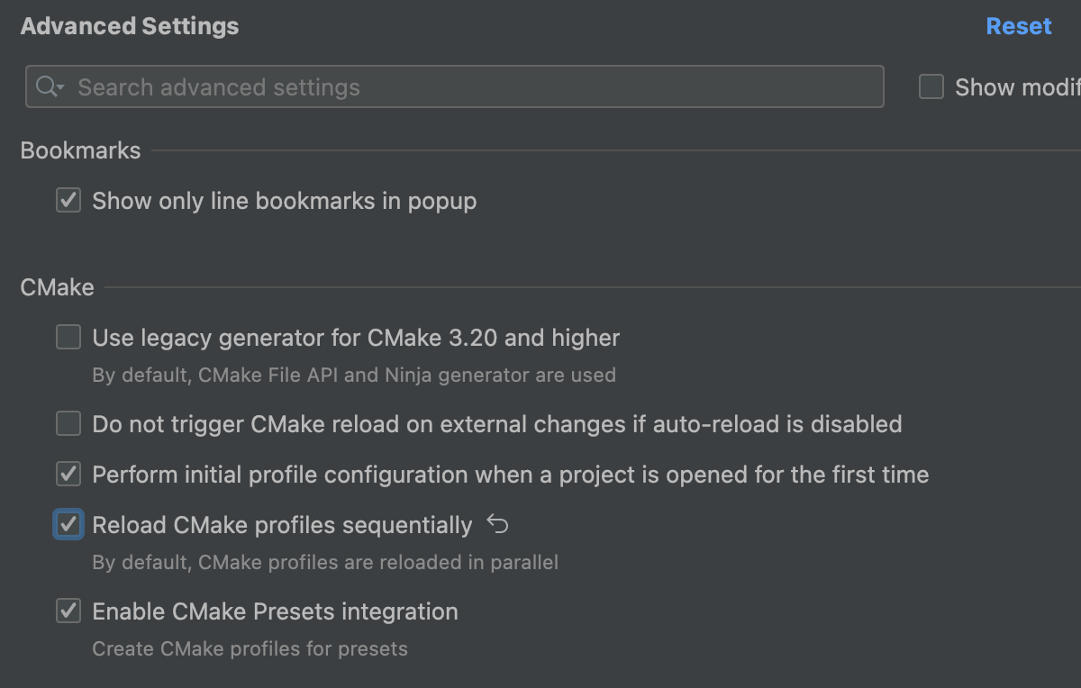 Advanced CMake settings