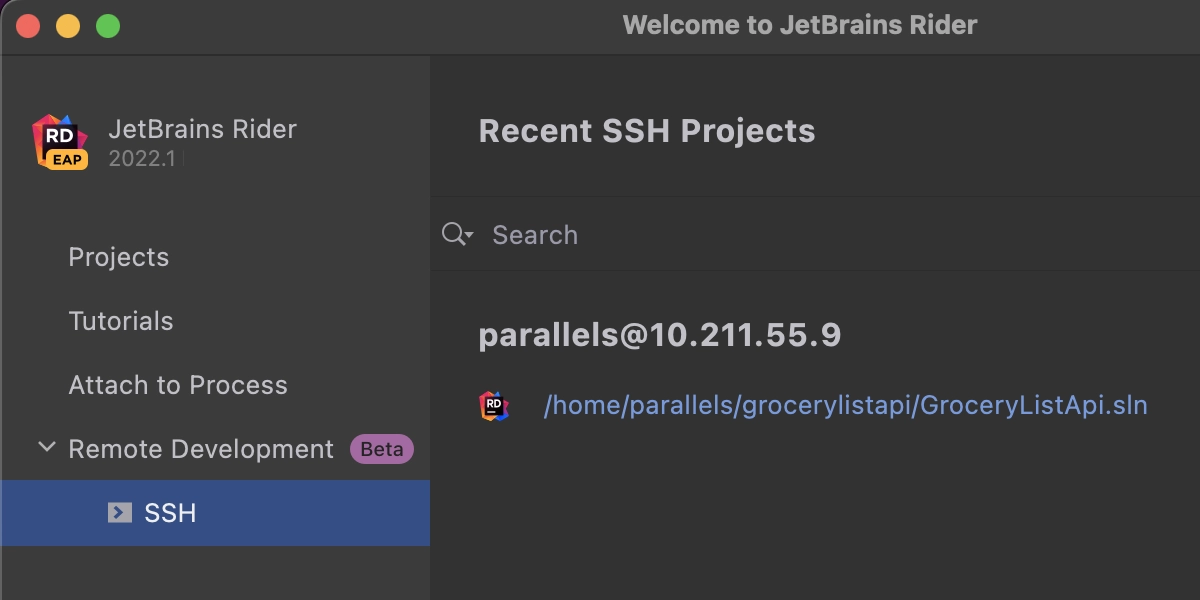 Remote Development in Rider 2022.1