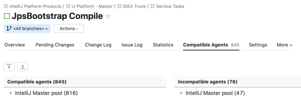 Compatible agents tab in TeamCity