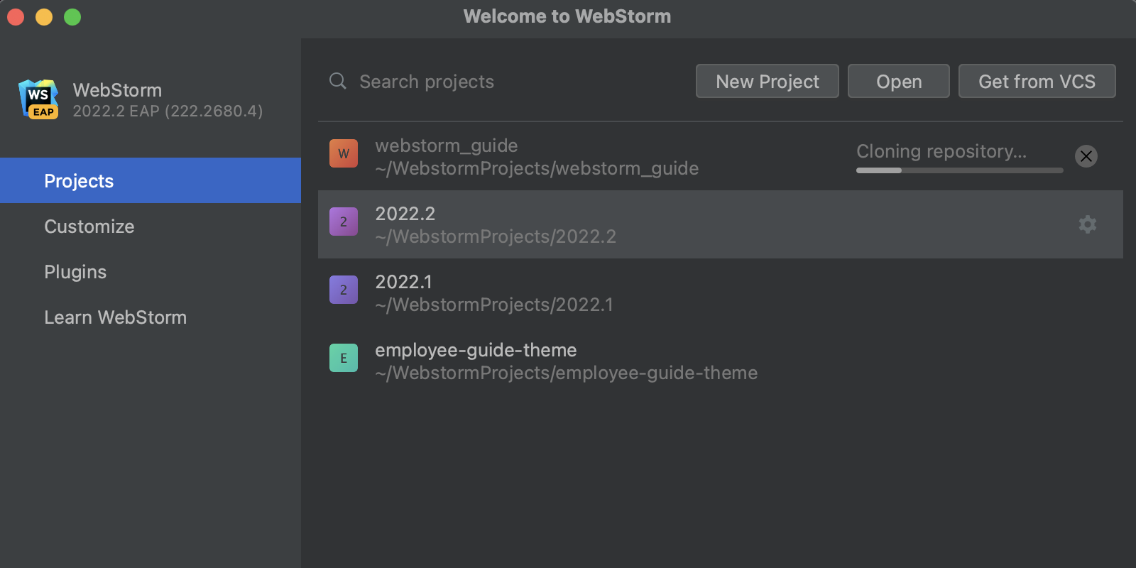 Clone repository in Welcome screen