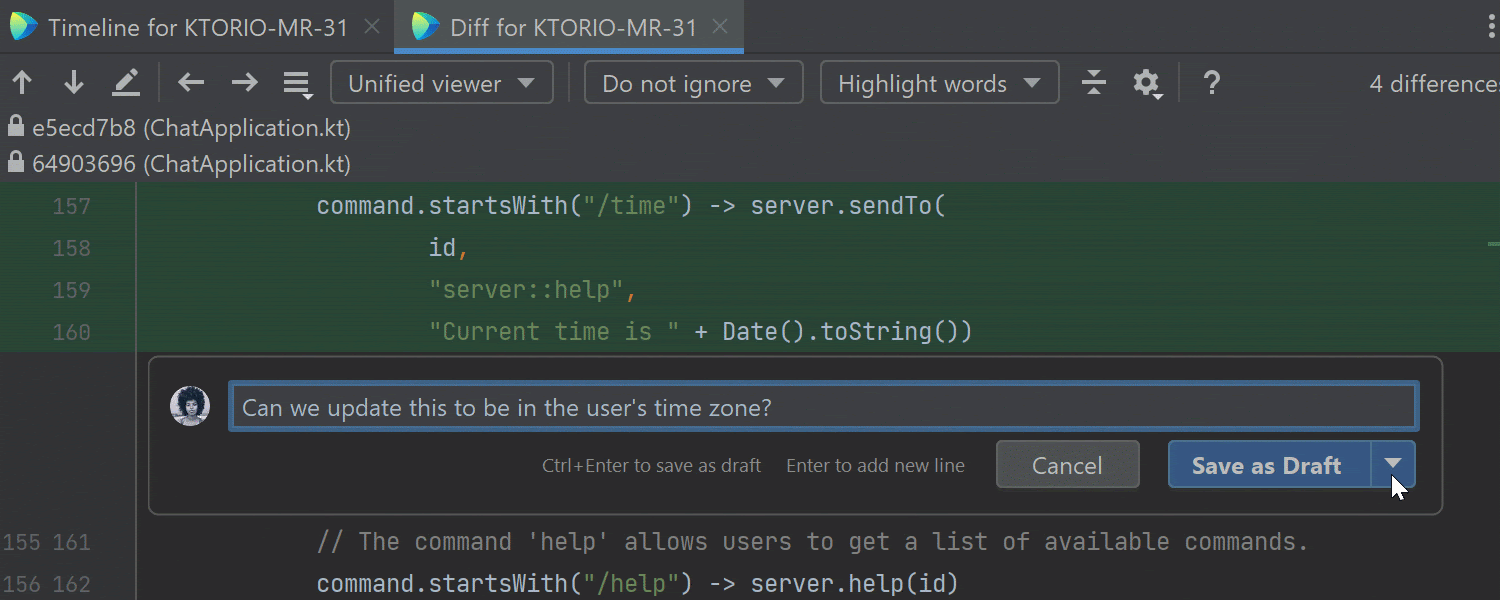 Choose when to post a code review comment in IntelliJ IDEA 2022.1