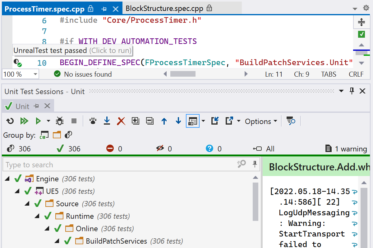 Spec tests from the Unreal Engine automation testing framework