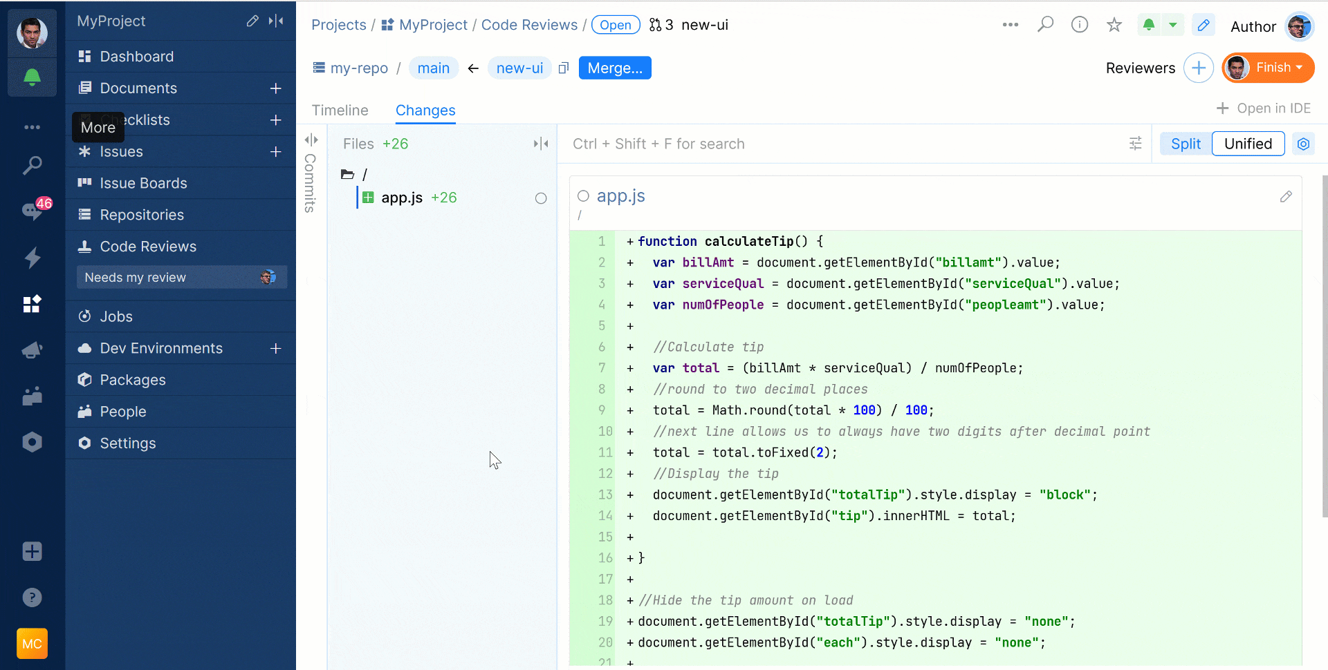 Suggest code changes in merge requests