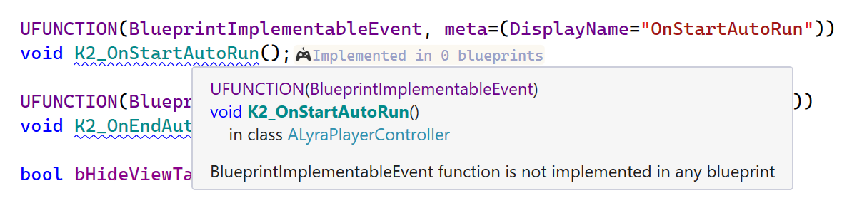 BlueprintImplementableEvent function is not implemented in any blueprint