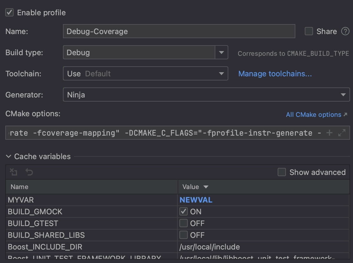 CMake Cache tooltips and boolean values