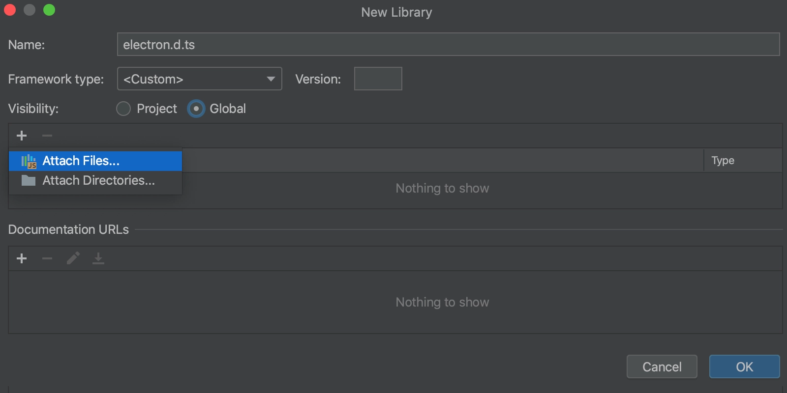 Add electron.d.ts as library: Attach File