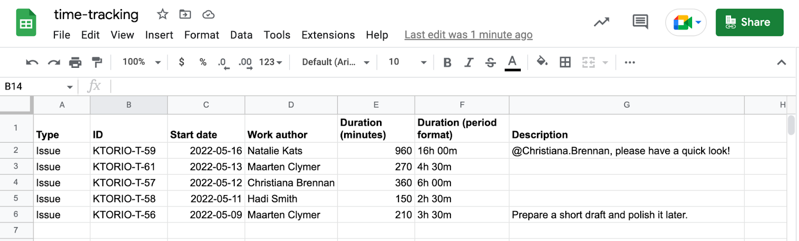 Download time tracking reports